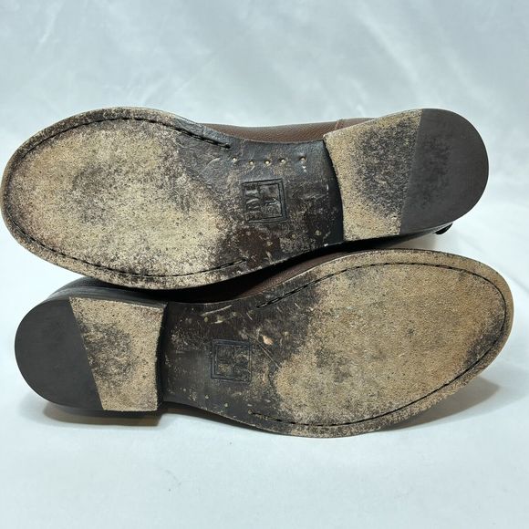 Frye Melissa Riding Moto Boots 6B Brown Leather Button Back Zip Tall Western - Picture 8 of 16